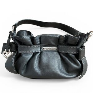 Brighton Vintage Y2K Black Pebble Leather Mini Bow Bag with Silver Heart Charm